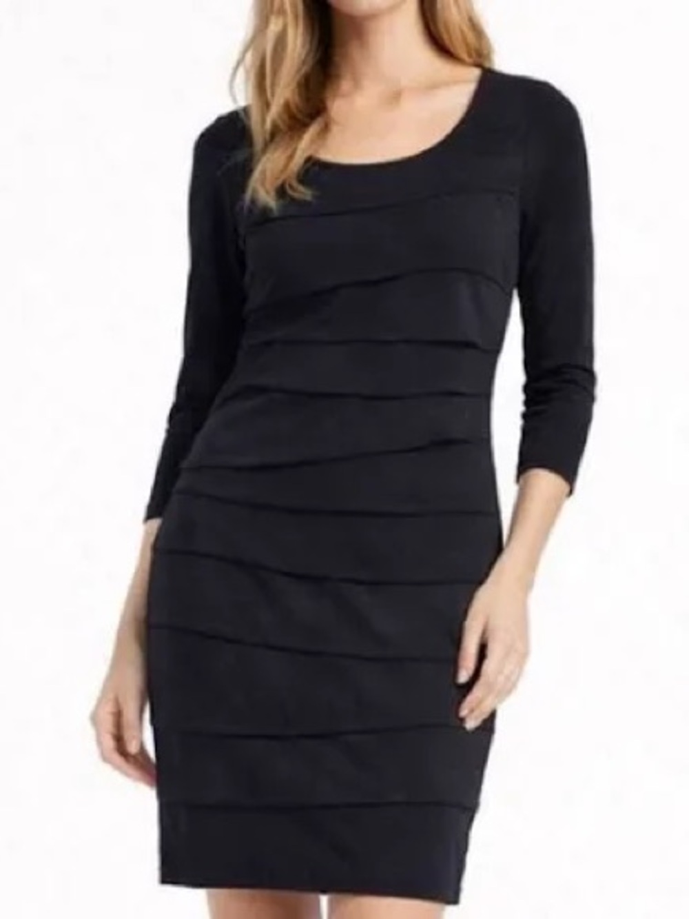 White house Black Market Classic Black Layered Sheath Dress - Medium